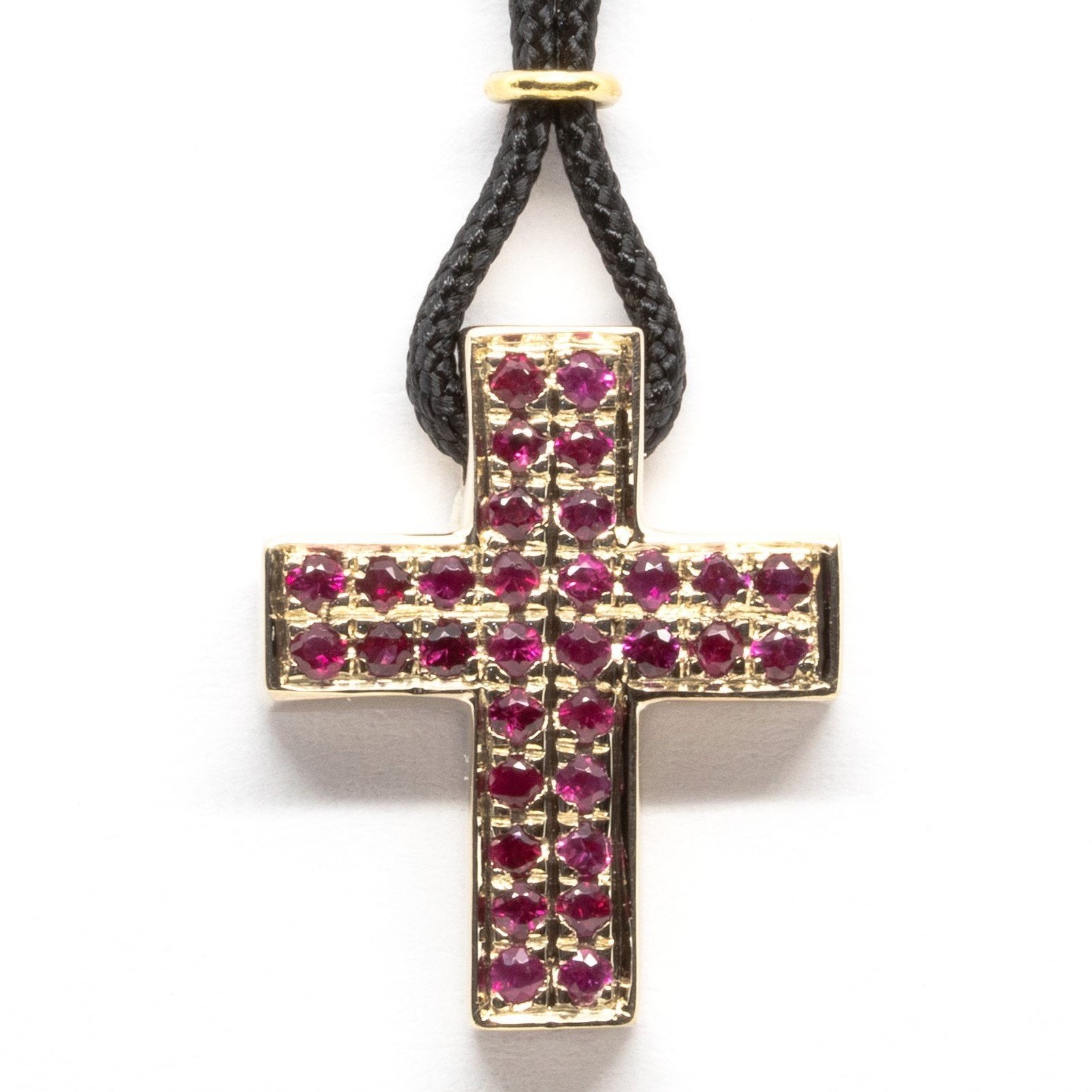 Luca Collana uomo con croce in oro bianco e rubini